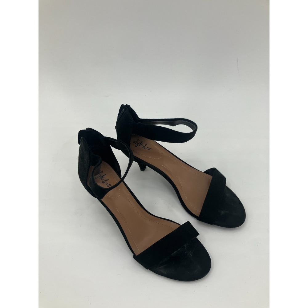 Style & Co Paycee Sandals Women's US 8 M Black Adjustable Strap Kitten Heel